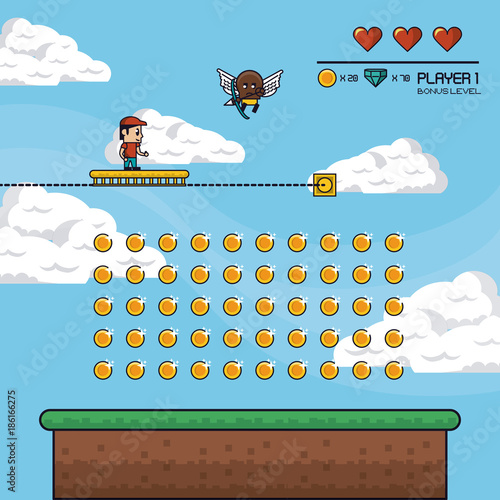 Classic videogame scenery icon vector illustration graphic design