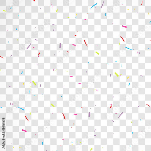Colorful Shiny falling Confetti Isolated on Transparent Background. Holiday Decorative Design. Vector Illustration