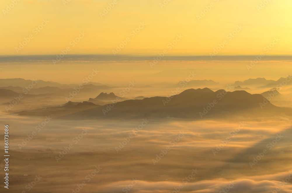 Sea of mist and Sunrise Background.