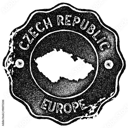 Czech Republic map vintage stamp. Retro style handmade label, badge or element for travel souvenirs. Black rubber stamp with country map silhouette. Vector illustration.