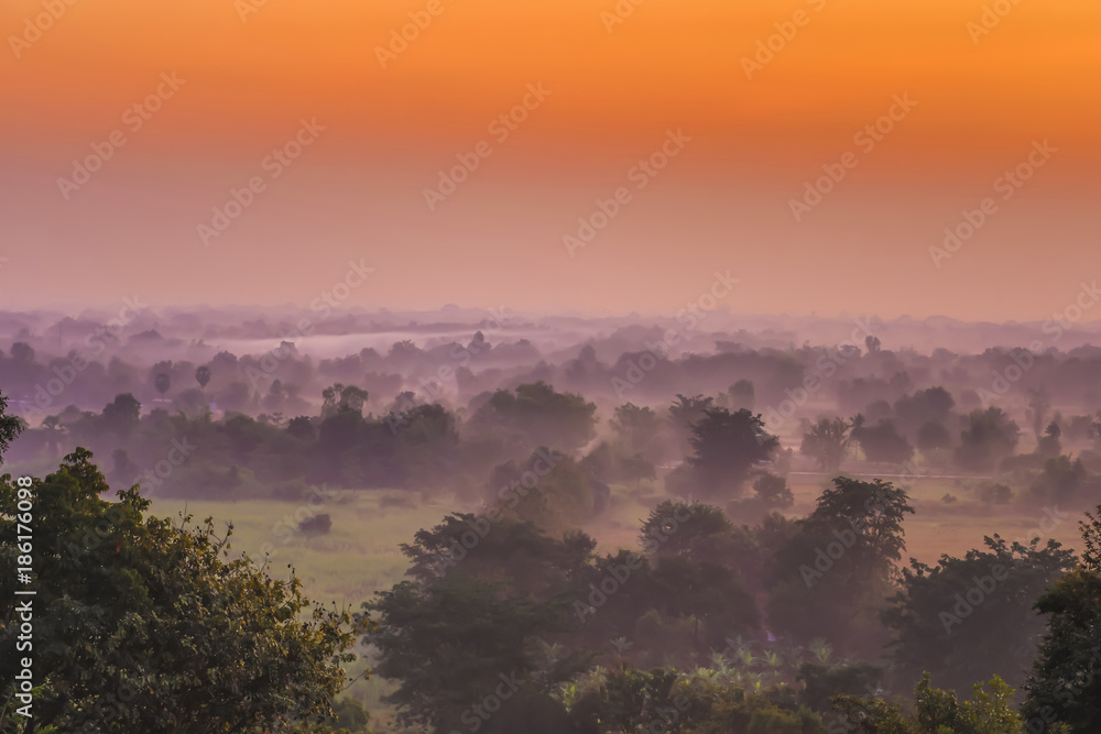 The Morning Mist sunrise at Sukhothai in Thailand