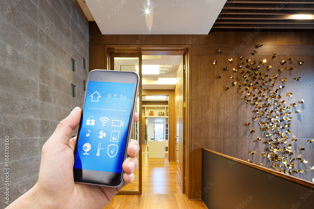 smart phone with smart home with modern bathroom smart phone with smart home with modern bathroom