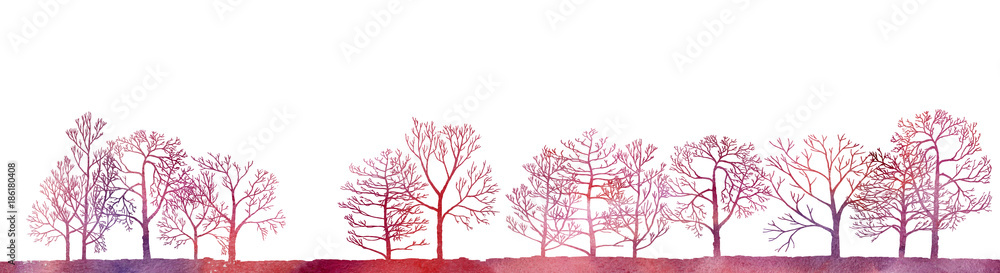watercolor landscape with winter trees watercolor landscape with winter trees
