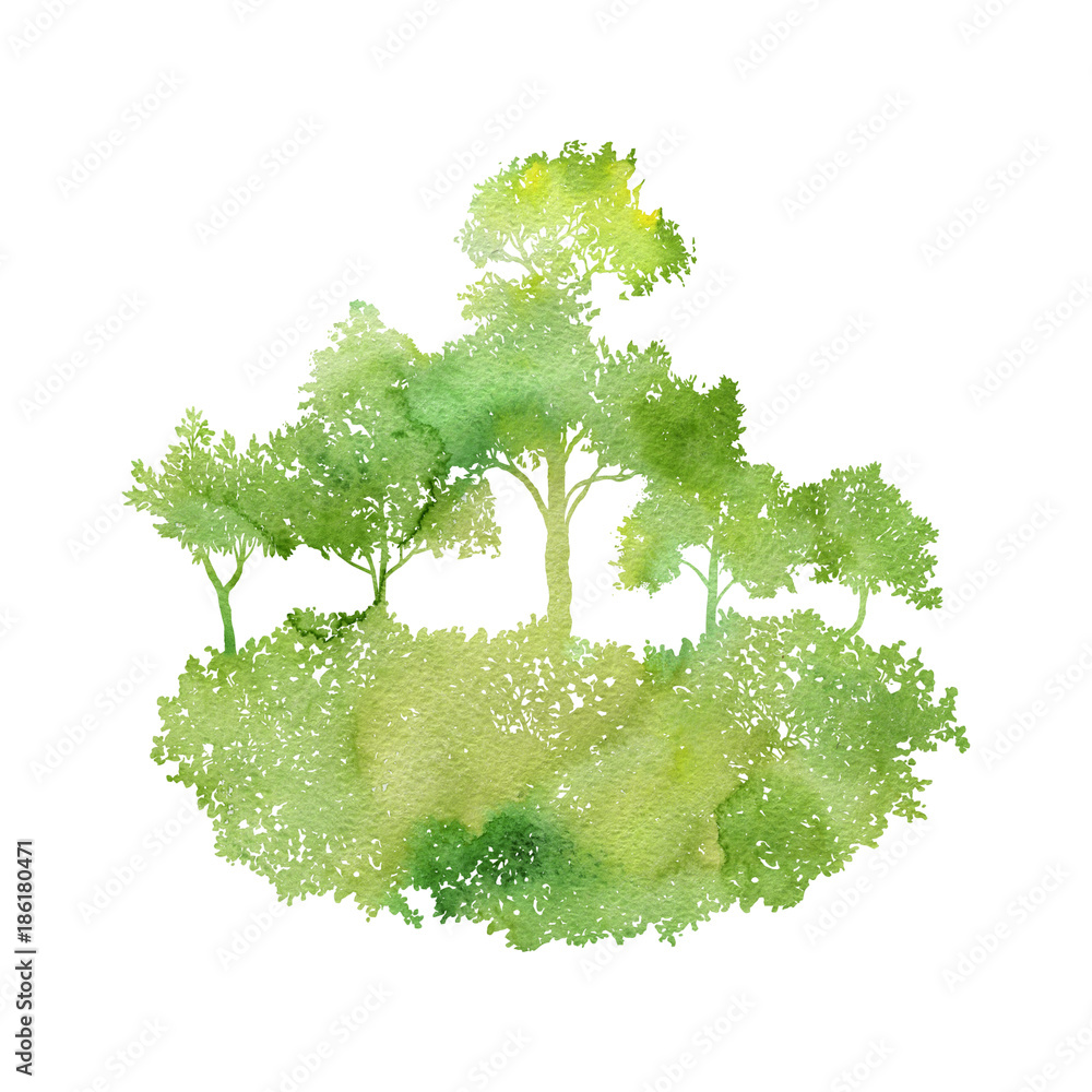 Fototapeta premium watercolor landscape with trees