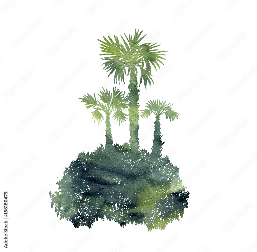 Fototapeta premium watercolor landscape with palm trees