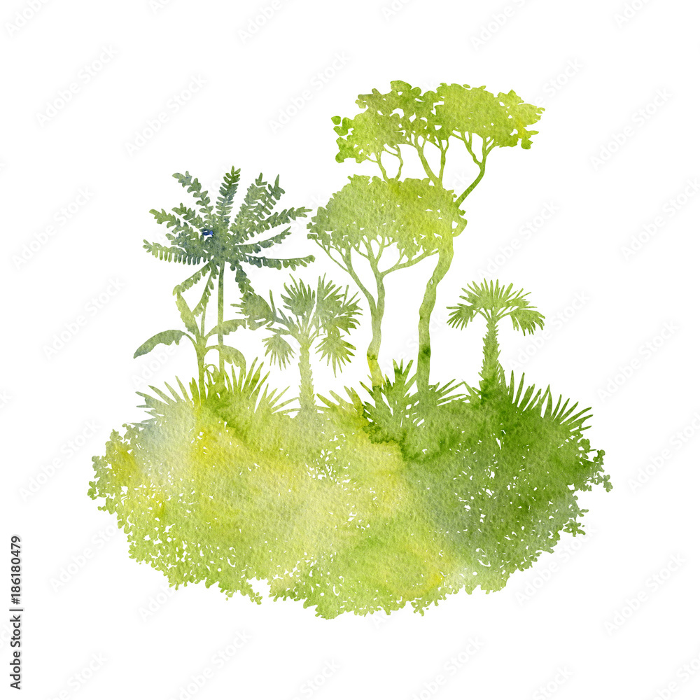 Fototapeta premium watercolor landscape with palm trees