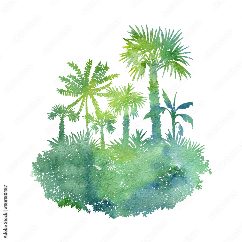 Obraz premium watercolor landscape with palm trees