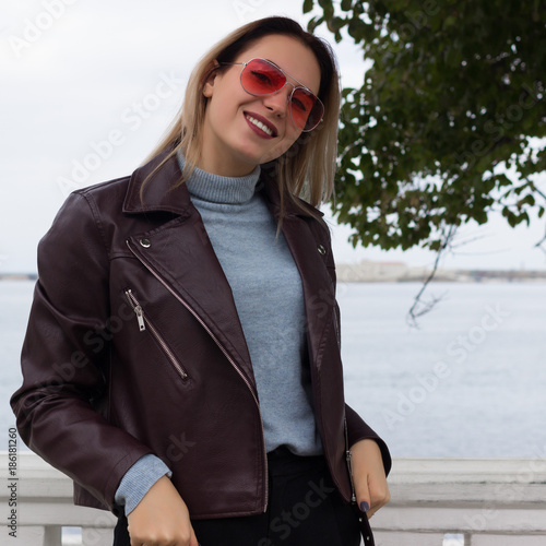 Young cute girl with sunglasses, outdoor  