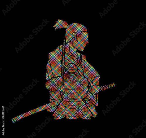 2 Samurai composition cartoon designed using colorful pixels graphic vector