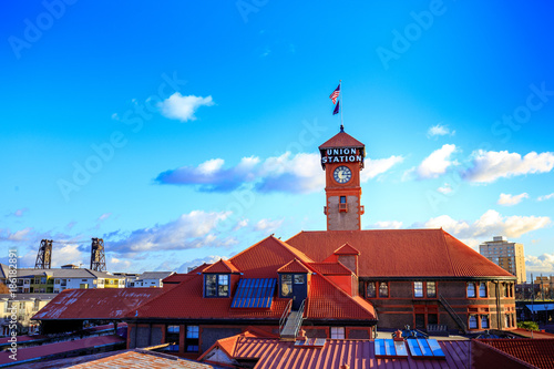 Union Station Train Transportation Complex Building Clock Tower in Portland, Oregon photo