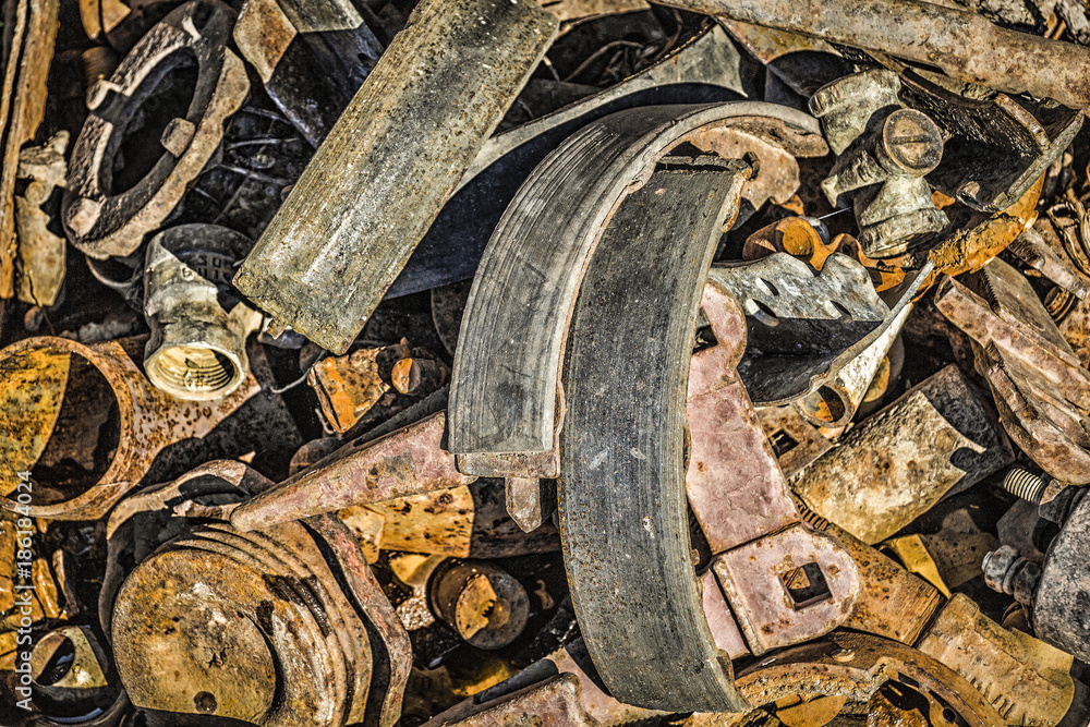 Fototapeta premium Old rusty parts and tools for repair of machinery.