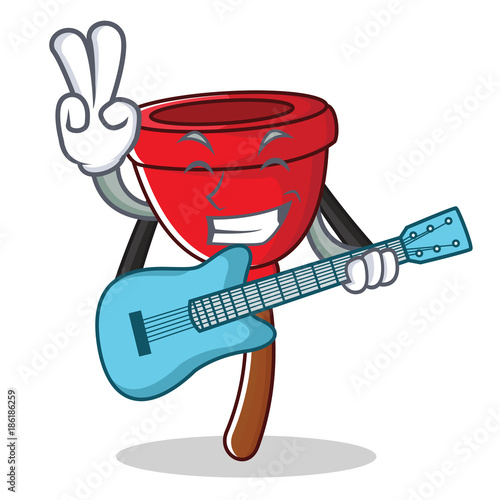 With guitar plunger character cartoon style