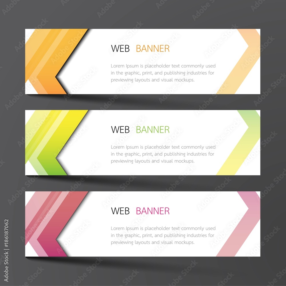 Web banner set design. Inspired by abstract, three color that green orange and purple on the gray background .Vector illustration.