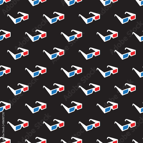 3d glasses sunglasses Vector Seamless Pattern isolated wallpaper background Black