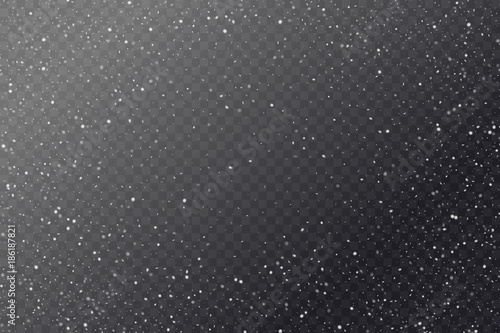 Vector realistic snowfall against a dark background. Transparent elements for winter cards