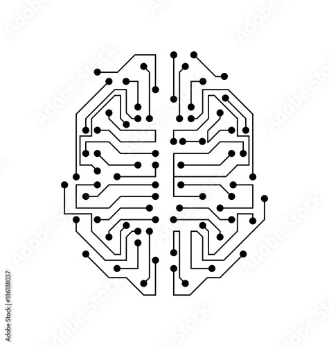 Stylized Brain. Circuit Board Texture, Electricity Mind