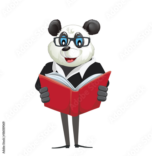 Fototapeta Naklejka Na Ścianę i Meble -  Cartoon Panda Reading A Book