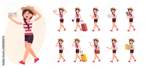 Cartoon character design female collection in ten different pose and gesture