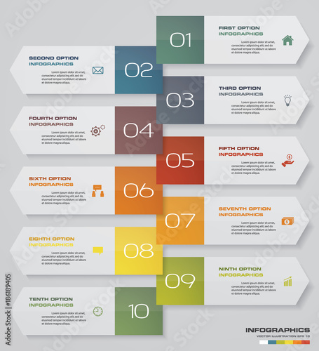 10 steps Timeline infographic element. 10 steps infographic, vector banner can be used for workflow layout, diagram,presentation, education or any number option. EPS10.