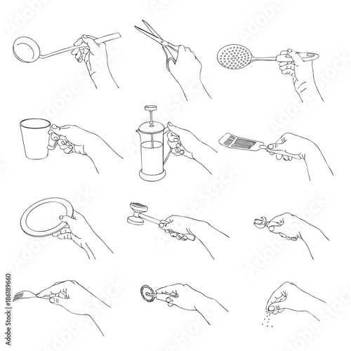 vector hands with kitchen utensils