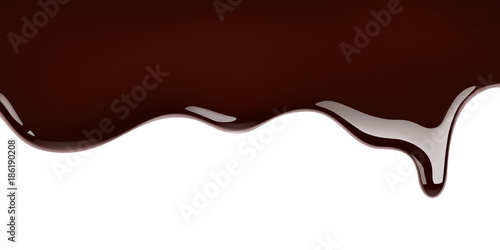 Melted chocolate leaking on white background realistic illustration
