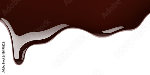 Melted chocolate leaking on white background realistic illustration