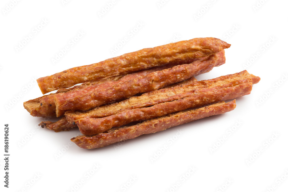 Pounded pork Bar, Dry pork Bar isolated on a white background Pounded pork Bar, Dry pork Bar isolated on a white background