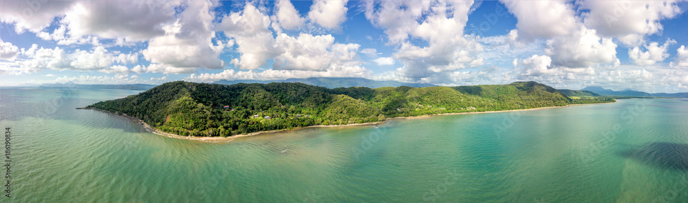 Super wide aerial panoramic view of the Daintree forest in Queensland Australia. Located 2 hours north of Cairns.