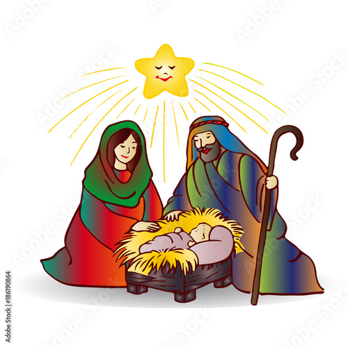 Illustration of christmas (Jesus Christ), cartoon on white background,