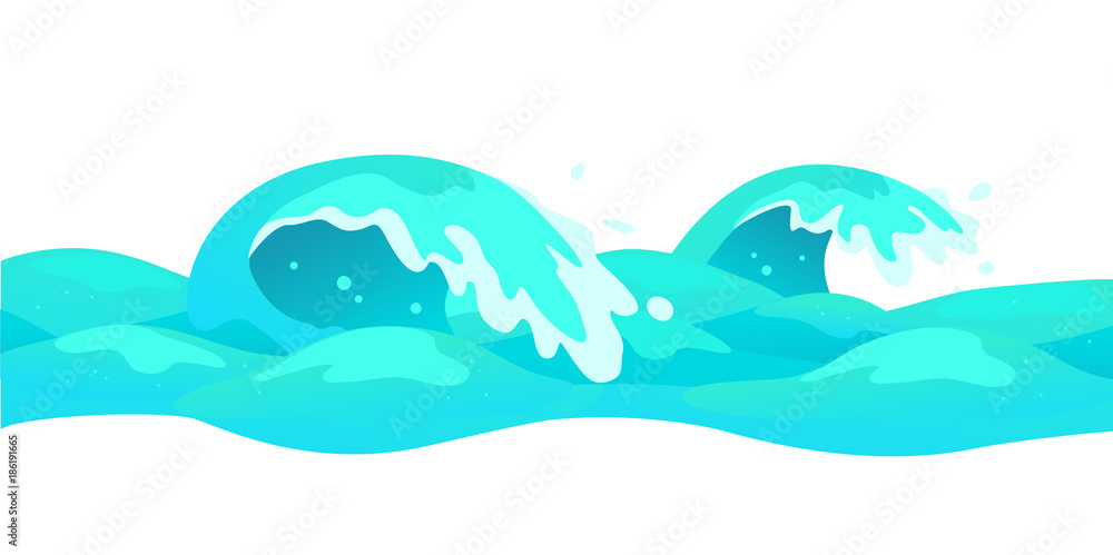 Vector flat background illustration of water waves isolated on white background. Summer tide backdrop. Sea, ocean waves symbol. Good for packaging, game design, marine banners etc. Vector flat background illustration of water waves isolated on white background. Summer tide backdrop. Sea, ocean waves symbol. Good for packaging, game design, marine banners etc.