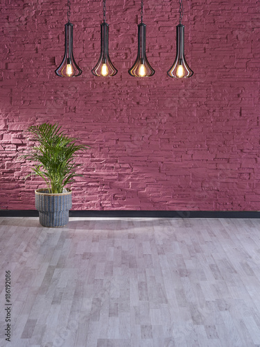 Canvas Print claret red wall black lamp vase of plant design