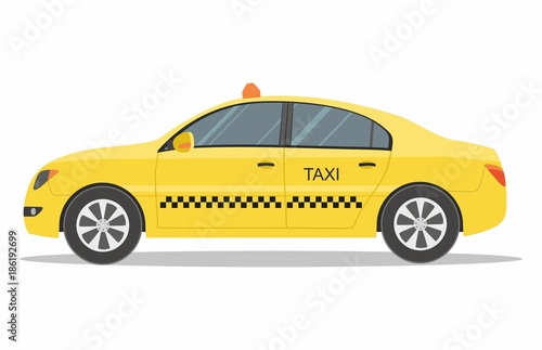 Taxi service  Yellow Automobile on White Background