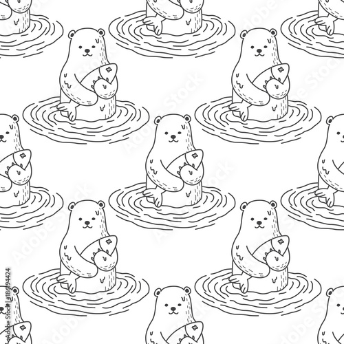Bear Seamless Pattern polar bear fish Vector background wallpaper isolated white