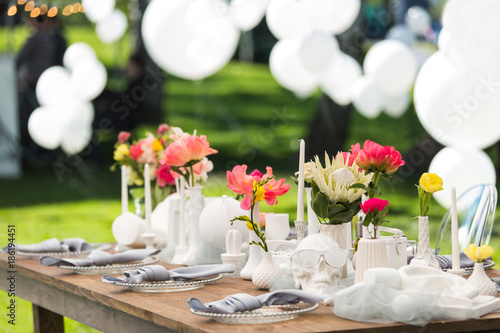 Table set for wedding or another catered event dinner