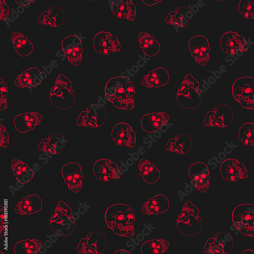 Red skulls vector seamless pattern