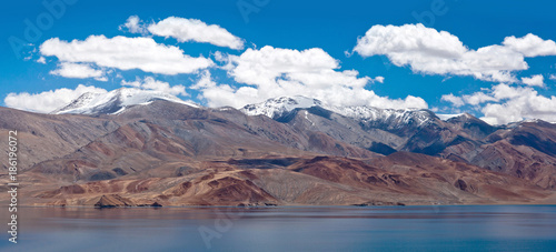 Panorama of Tso Moriri lake in Ladakh, Jammu and Kashmir, North India