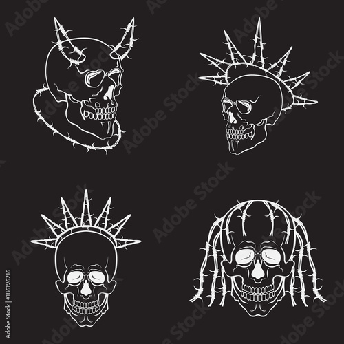 Skulls vector set. White skull signs