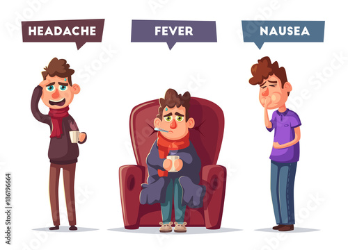 Sick people. Unhappy character. Vector cartoon illustration