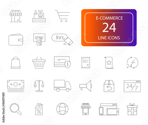 Line icons set. E-commerce pack. Vector illustration.