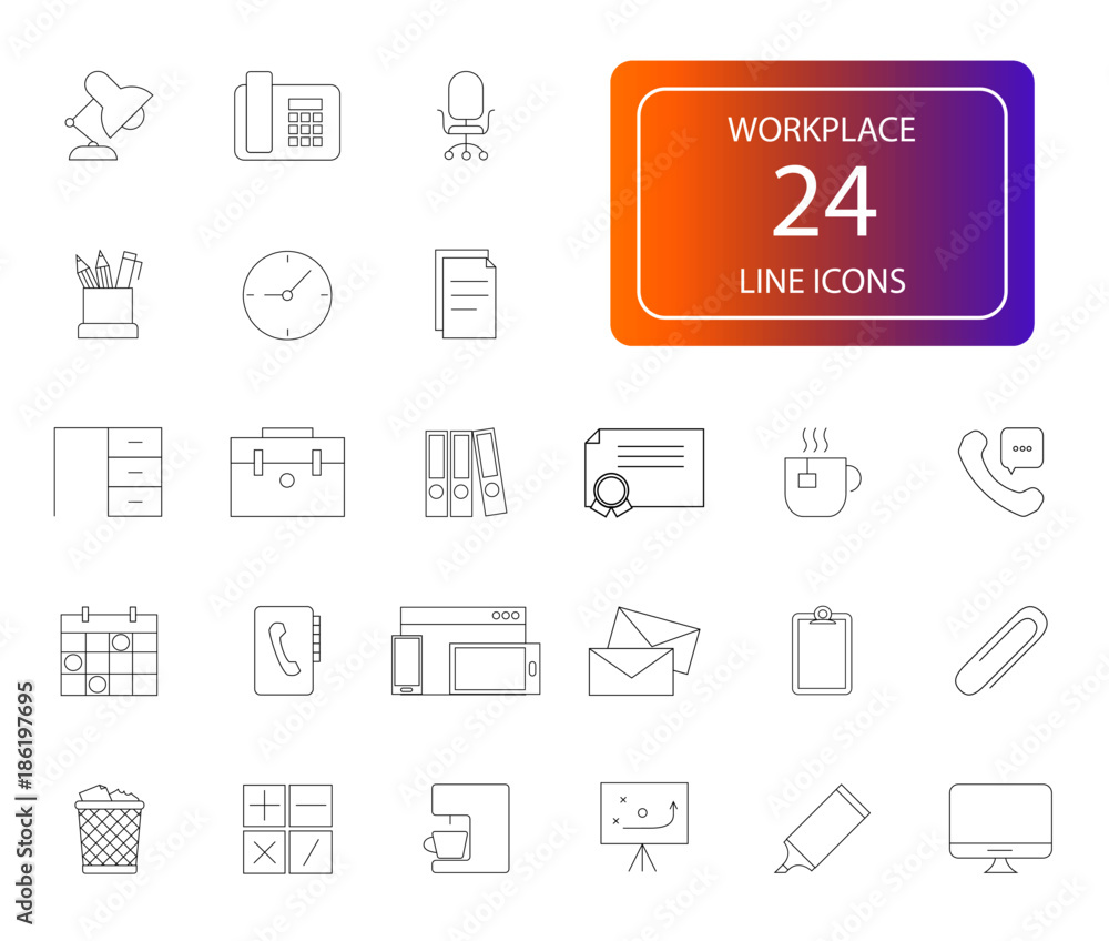 Line icons set. Workplace pack. Vector illustration