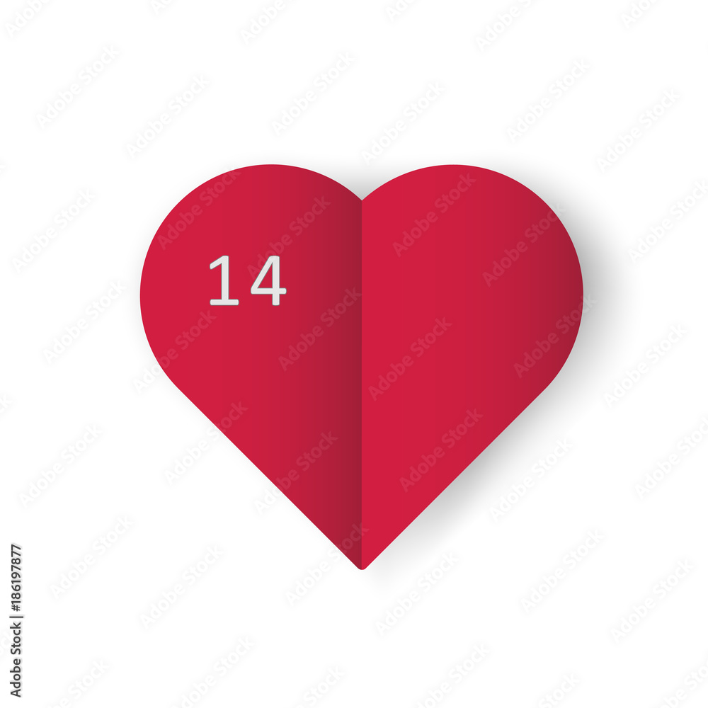 14 on a red heart on a white background 14 on a red heart on a white background