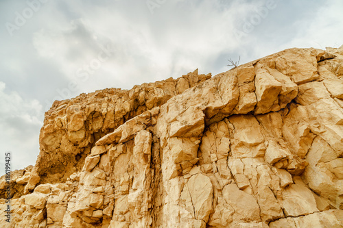 View on stone rock in dry desert in Israel