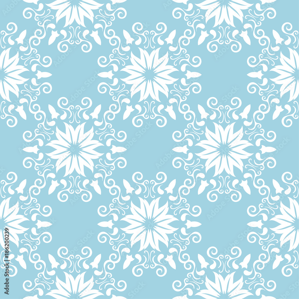 White floral seamless pattern on blue background White floral seamless pattern on blue background