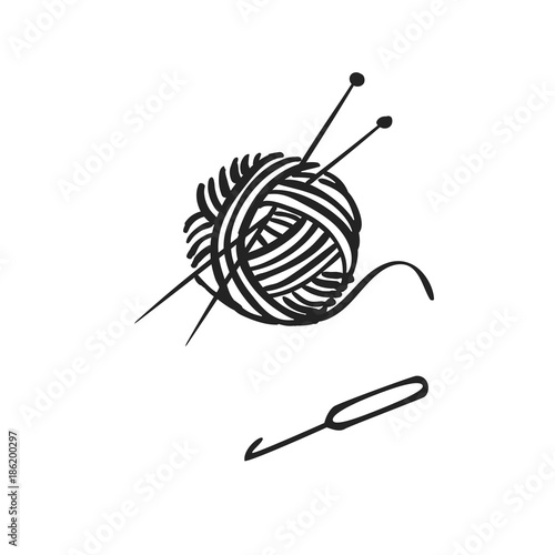 Vector hand drawn icon of knitting
