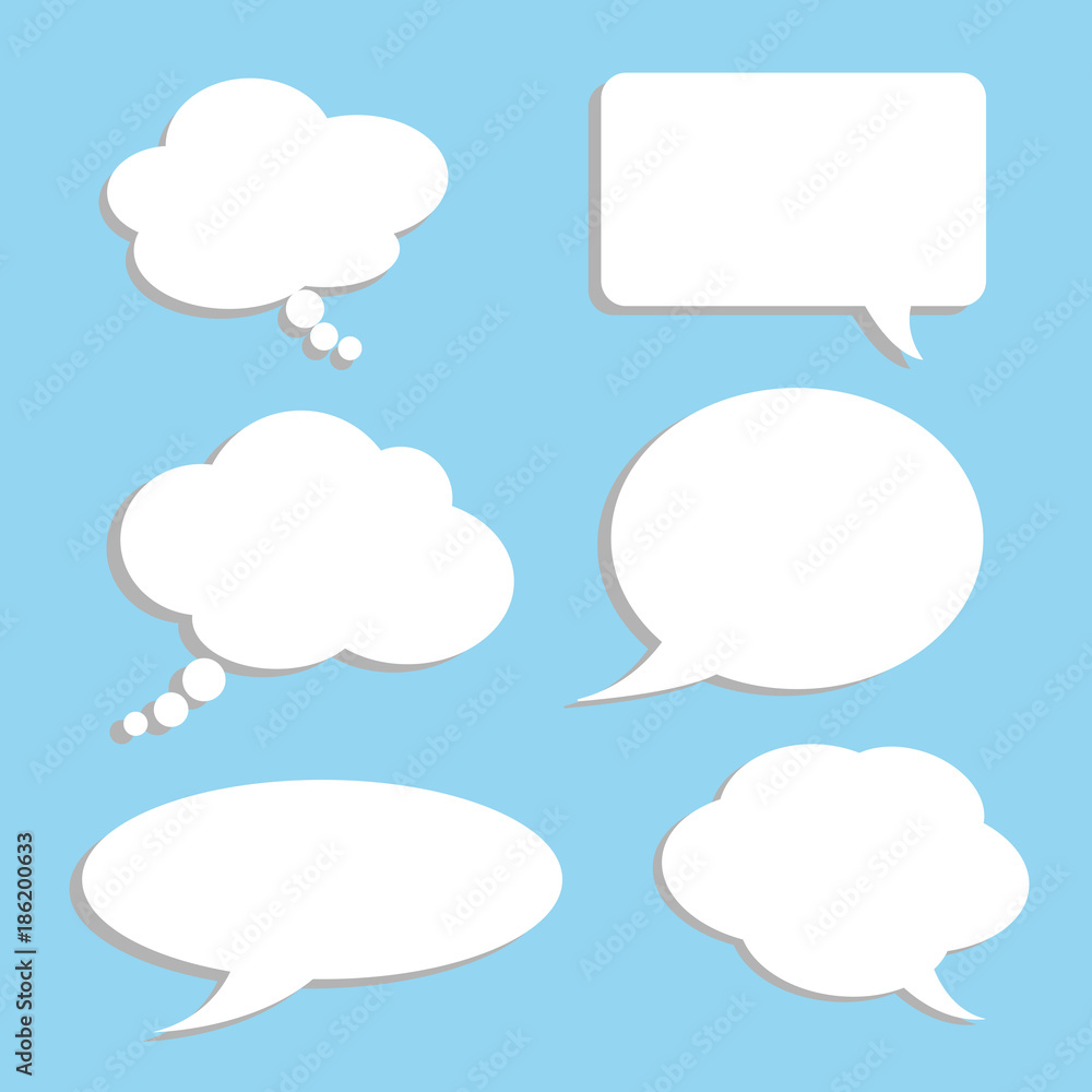 Vector set of stickers of speech bubbles. Blank empty white speech bubbles Vector set of stickers of speech bubbles. Blank empty white speech bubbles