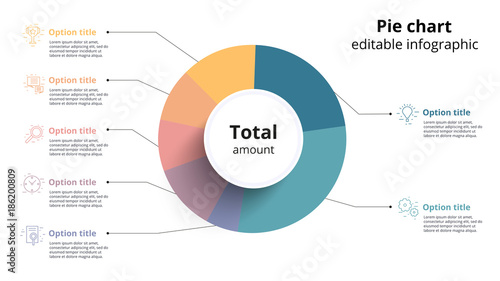 Business pie chart infographics with editable segments. Ceirlce corporate infograph elements. Company presentation slide template. Modern vector info graphic layout design.