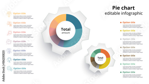 Business pie chart infographics with editable segments. Ceirlce corporate infograph elements. Company presentation slide template. Modern vector info graphic layout design.