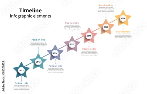 Linear business star timeline workflow infographics. Corporate milestones graphic elements. Company presentation slide template with year periods. Modern vector history time line design.
