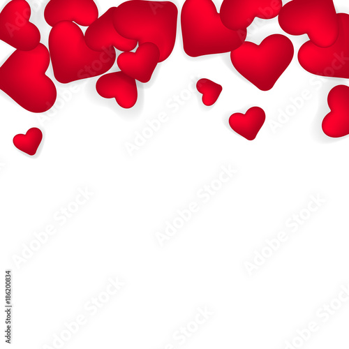 Happy valentines day romantic design elements. Red 3D Realistic hearts . Template design for banner, flyer, postcard