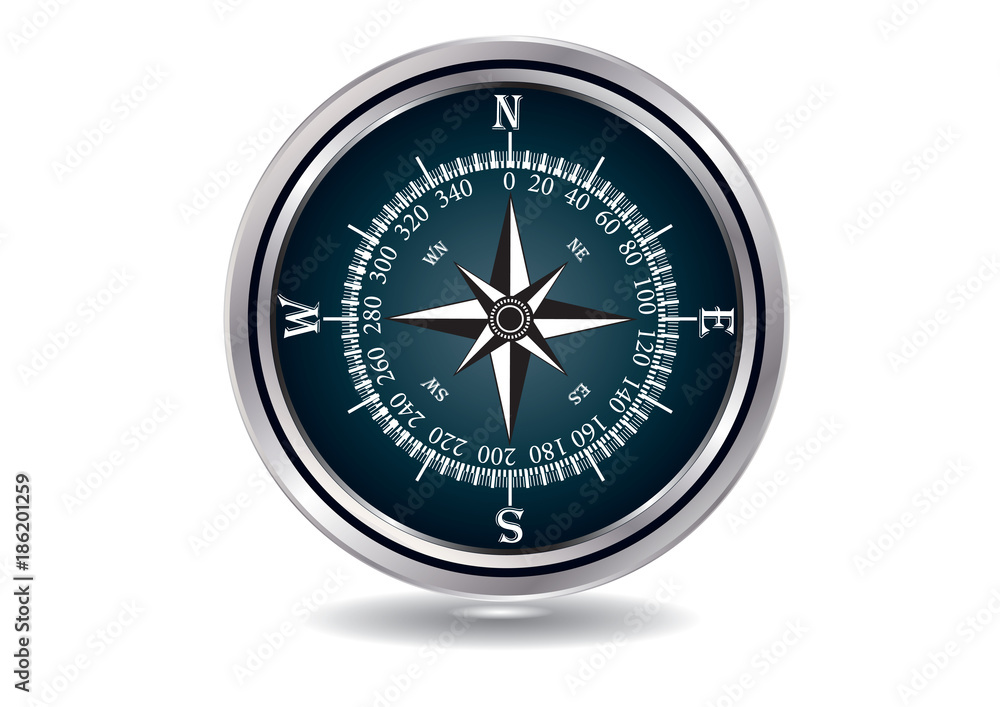 Compass - chrome-plated - isolated on white background - vector art illustration Compass - chrome-plated - isolated on white background - vector art illustration